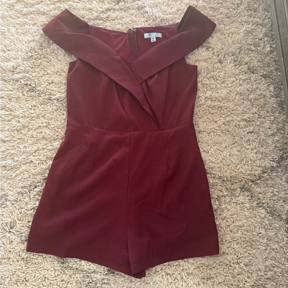 Burgundy Off-Shoulder Romper